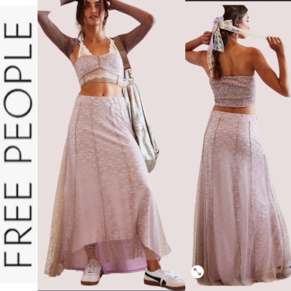 NWT FP Shape Of You Set lace crop top/maxi skirt Sandy Pink Combo - Picture 3 of 16